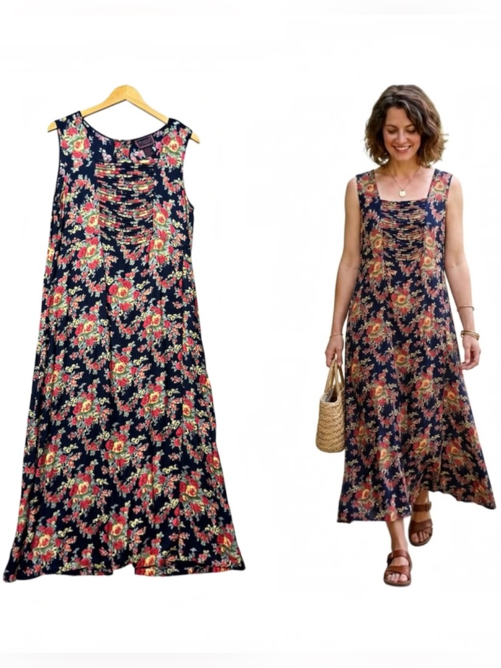April Cornell Vintage Y2K Floral Faux-Wrap Maxi Dress size S